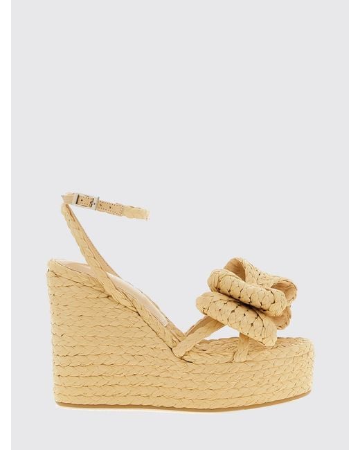 Mach & Mach Natural Le Cadeau Bow Raffia Wedge Sandals With Bows