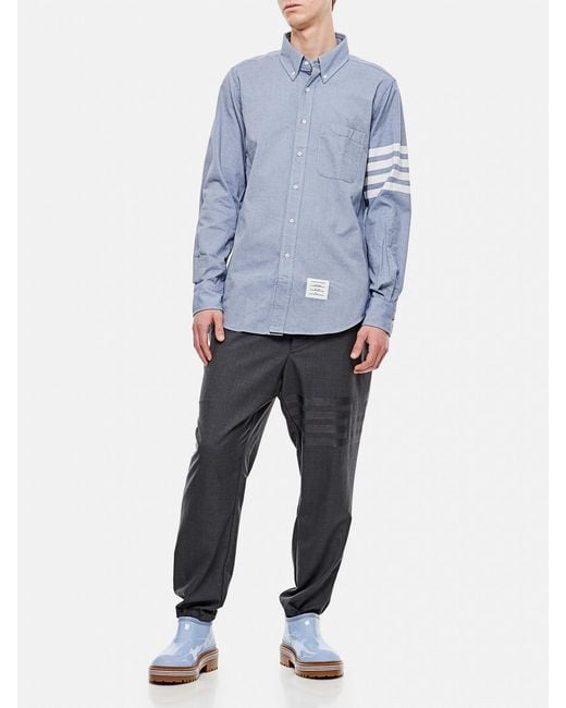 Thom Browne Blue Light Button-Down Shirt With Signature Stripes And Custom Details for men