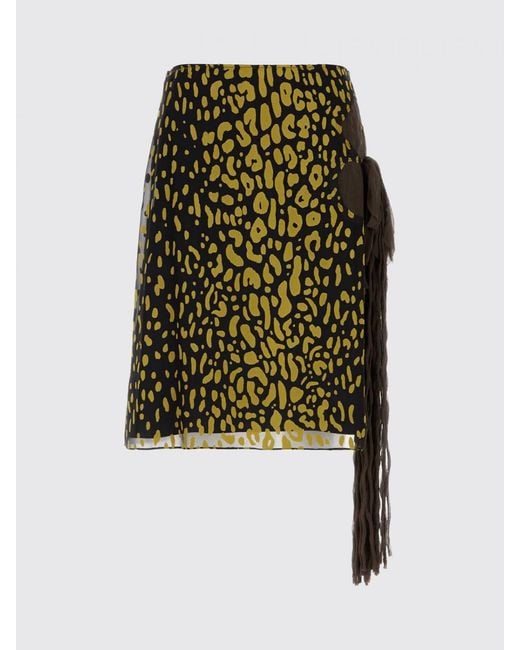 Ferragamo Green Animal Print Silk Skirt