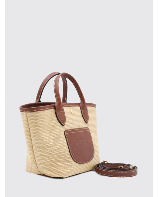 Longchamp Brown Xs Le Pliage Collection Raffia And Leather Bag