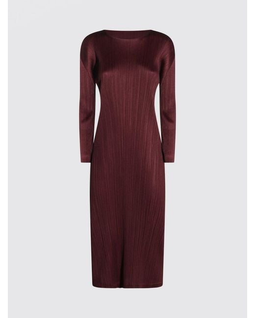Pleats Please Issey Miyake Red Pleated Polyester Dress