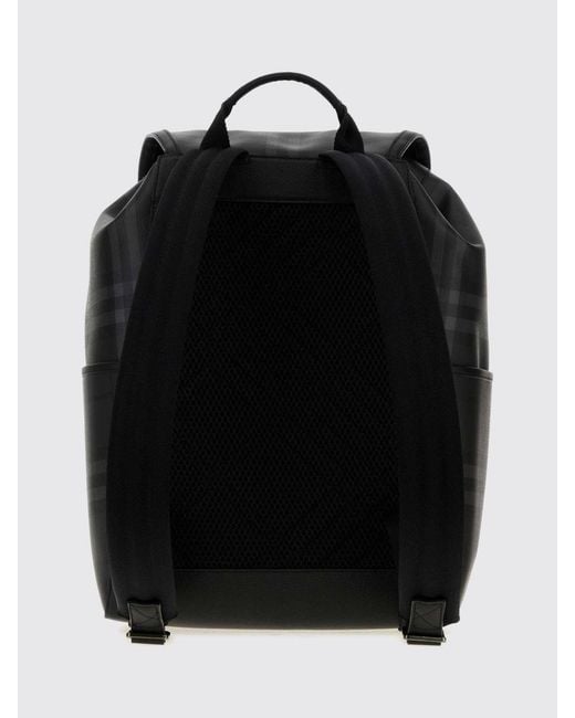 Burberry Black Check Pattern Coated Cotton Backpack With Flap Closure for men