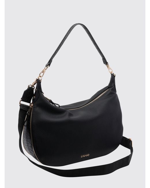 Liu Jo Black Grained Faux Leather Hobo Bag With Monogram Logo And Removable Handle