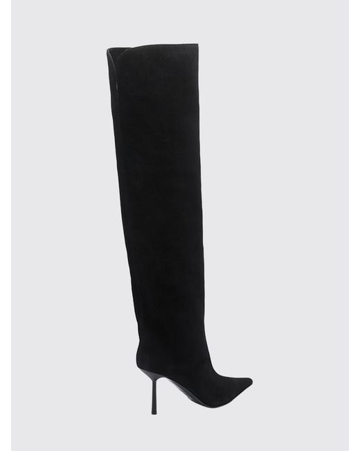Le Silla Black Bella Suede Knee-High Slip-On Boots With High Heel