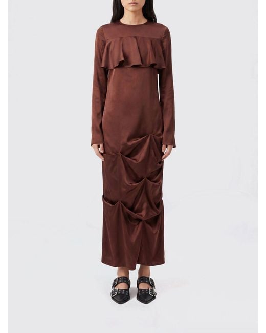 Ganni Red Viscose Midi Dress