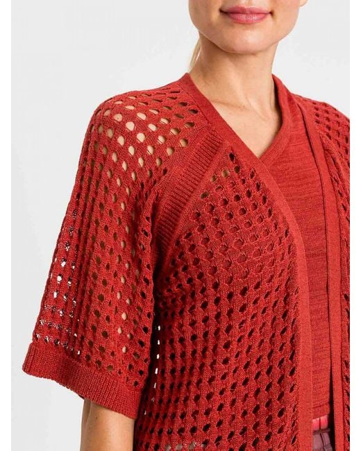Twinset Red Perforated Cotton Blend Long Cardigan