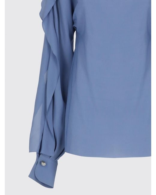 Lanvin Blue Silk Blend Blouse With Ruffles