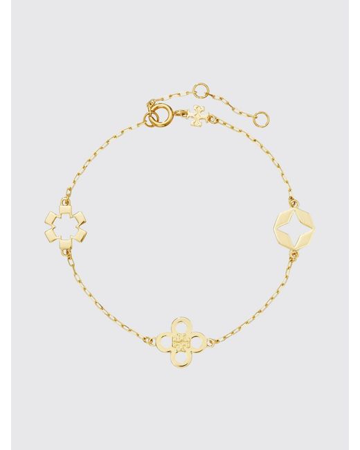 Tory Burch White Forget Me Not Adjustable Bracelet With Flower Charm And Double T Logo