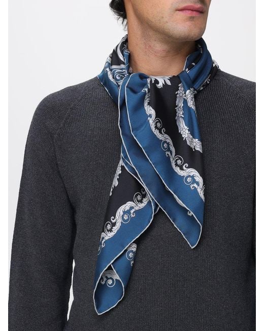 Versace Blue Baroque Print Silk Foulard for men
