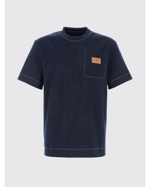 Fendi Blue Cotton T-Shirt With Logo for men