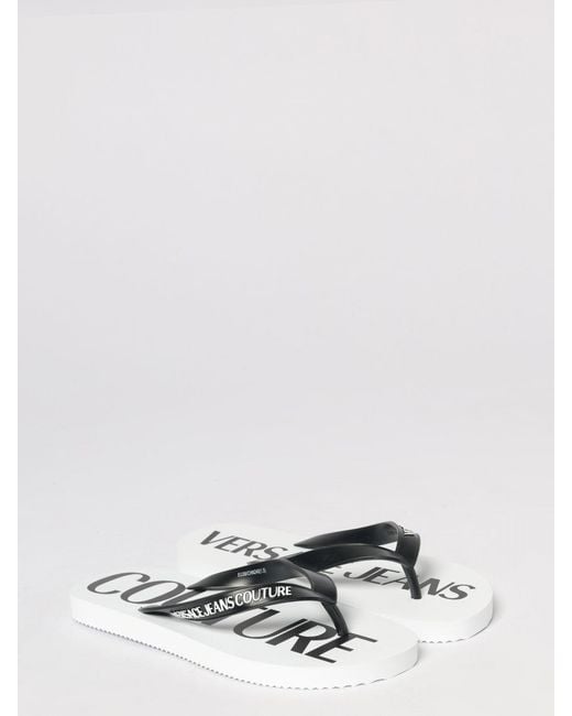 Versace Jeans Couture White Rubber Flip Flops With Printed Logo