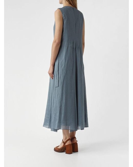 Max Mara Blue Ramie Midi Dress