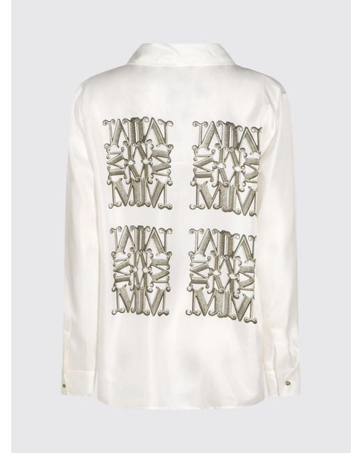 Max Mara White Monogram Print Silk Shirt With Classic Collar
