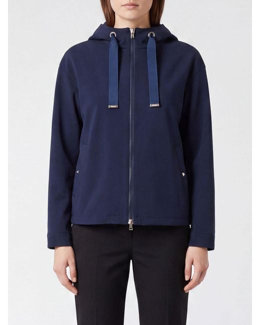 Herno Blue Short Hooded Nylon Windbreaker Jacket With Zip Closure