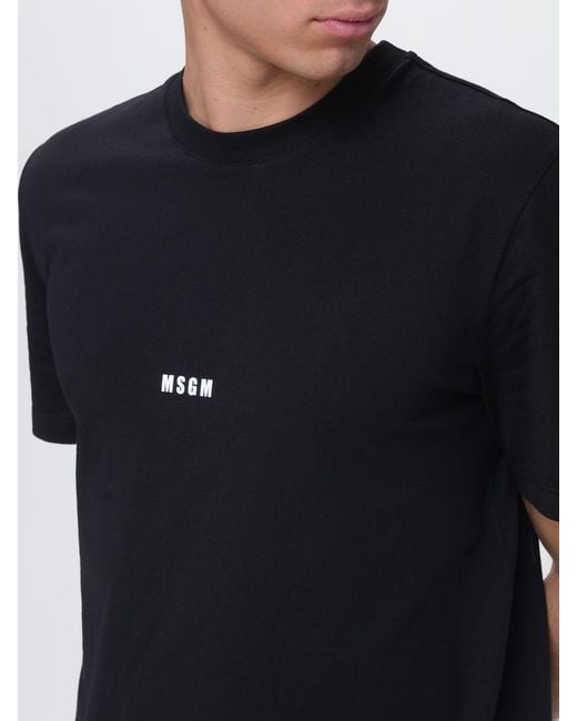 MSGM Black Cotton T-Shirt With Logo for men