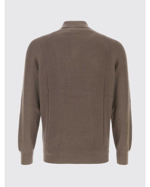 Brunello Cucinelli Brown Cotton Knit Polo Shirt for men