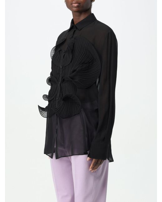 Camicia in seta con rouches plissè di Del Core in Black
