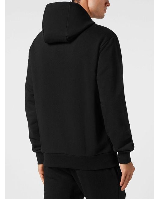 Philipp Plein Black Dropped Shoulder Cotton Blend Hoodie With Logo Print for men