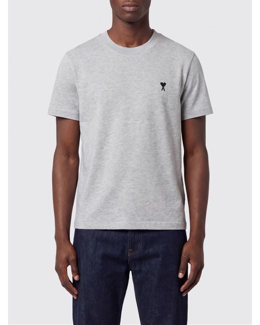 AMI White Crewneck Cotton T-Shirt With Embroidered Ami De Coeur Logo And Dropped Shoulders for men