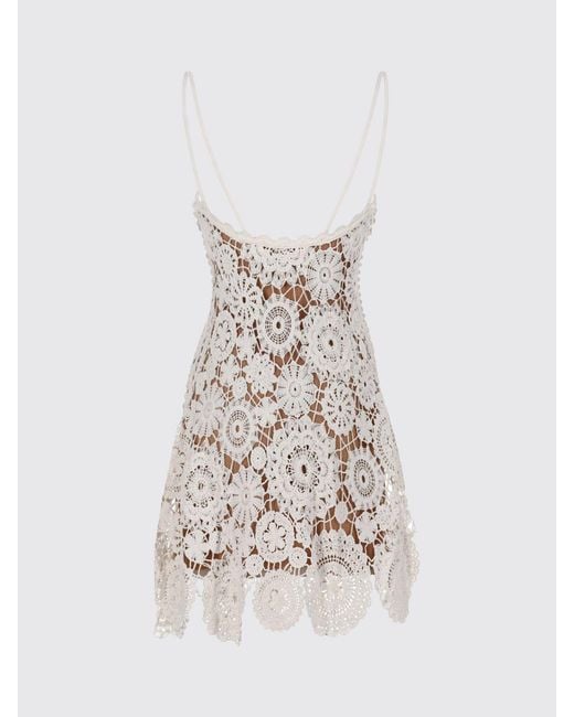 Self-Portrait White Cotton Macramé Lace Slip Mini Dress