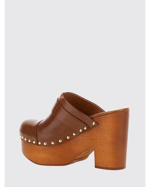 Chloé Brown ChloÉ Jeanette Calfskin Sabot Mules With High Heel And Studs