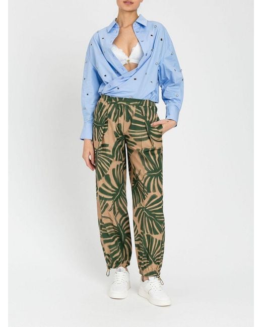 Twinset Green Printed Cotton Trousers