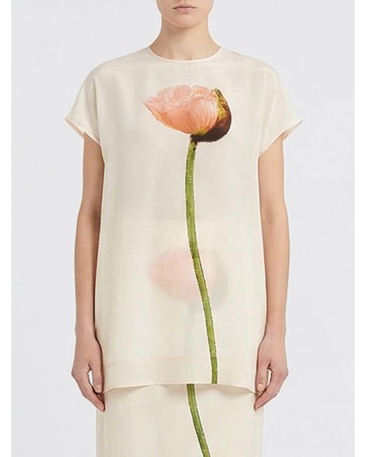 Simone Rocha Natural Crepe Blouse With Floral Print