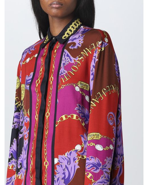 Versace Jeans Couture Red Shirt In Printed Viscose