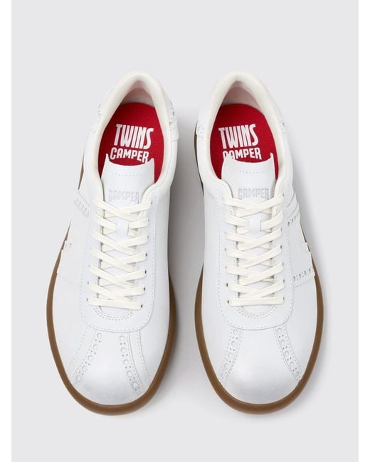 Camper White Twins Calfskin Leather Trainers With Brogue Detailing And Tonal Logo for men