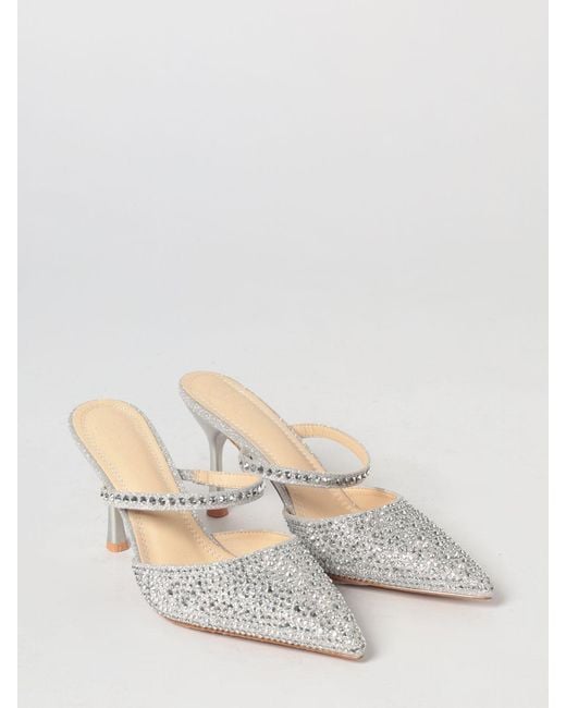 Twentyfourhaitch White Mango Glitter And Rhinestone Mules