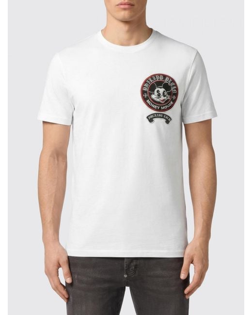 Philipp Plein White Money Mouse Cotton T-Shirt With Rhinestone Application for men