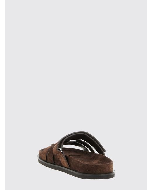 Tory Burch Brown Ines Sport Suede Leather Slides With Cut-Out Logo