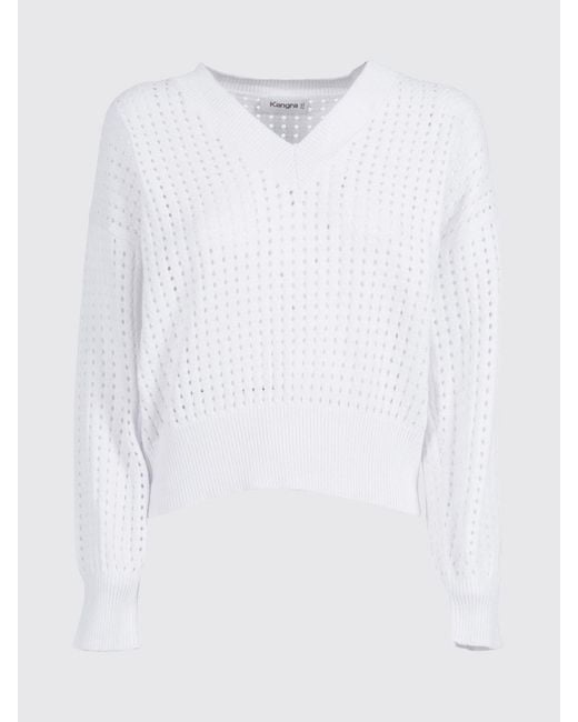 Kangra White Perforated Cotton V-Neck Knit
