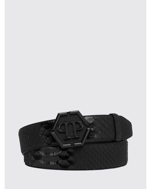 Philipp Plein Black Python Leather Belt for men