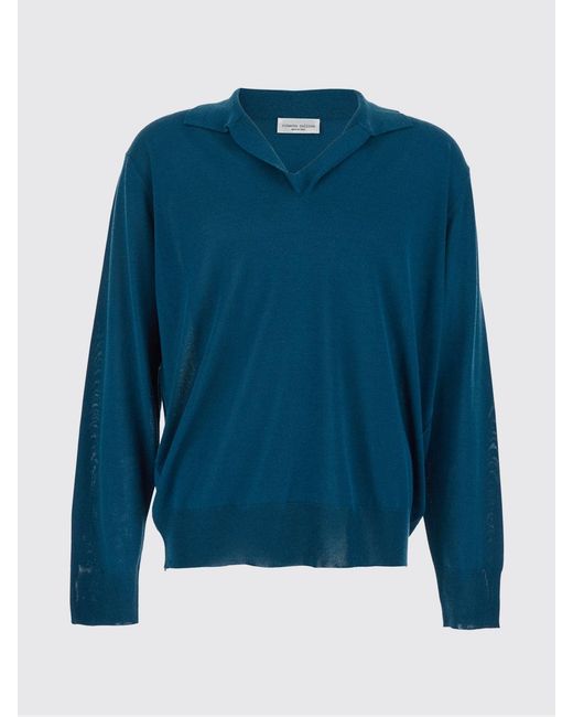 Roberto Collina Blue Long-Sleeved Cotton-Blend Knitted Polo Shirt for men