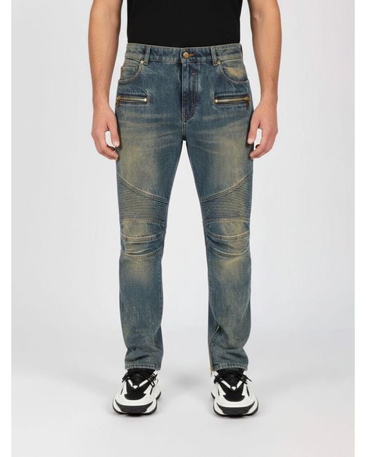 Balmain Blue Cotton Denim Skinny Fit Jeans for men