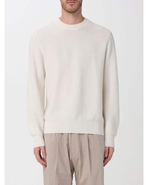 Boss White Pure Cotton Crewneck Jumper With Dropped Shoulders And Ribbed Trims for men