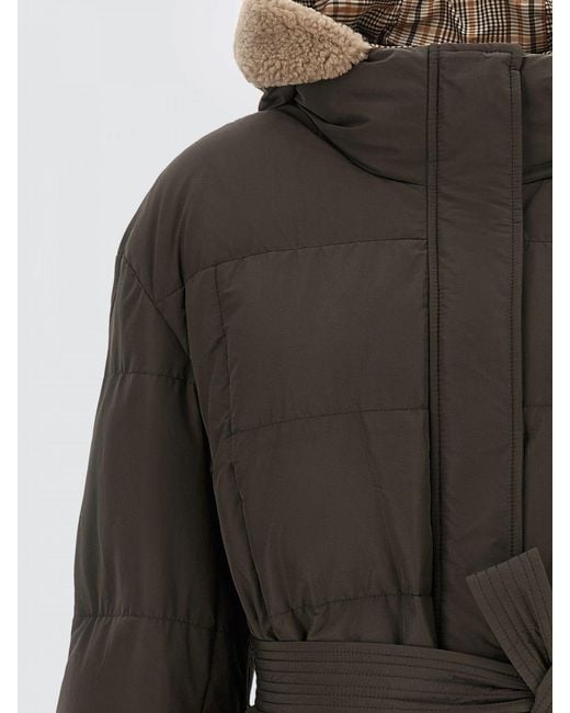Brunello Cucinelli Black Long Water-Repellent Down Jacket With Hood And Belt