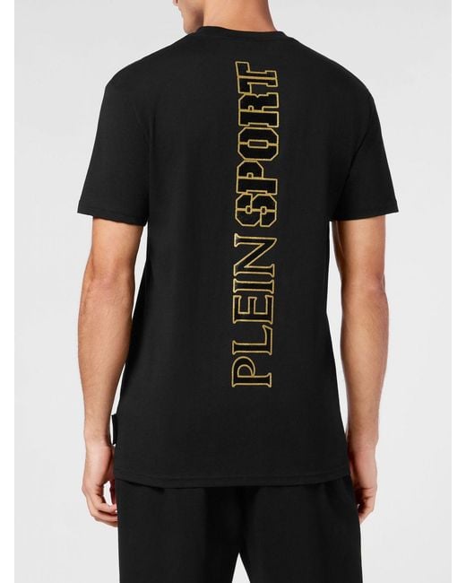 Philipp Plein Black Slim Fit Cotton T-Shirt With Graphic Print And Dropped Shoulders for men