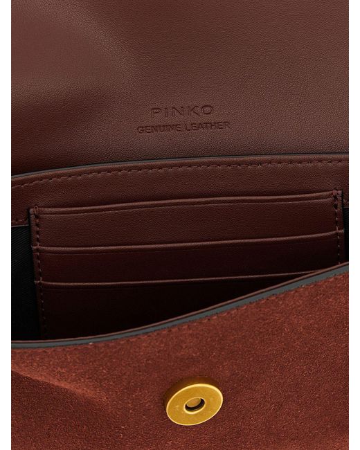 Pinko Brown Saddle Flat Medium Suede Shoulder Bag