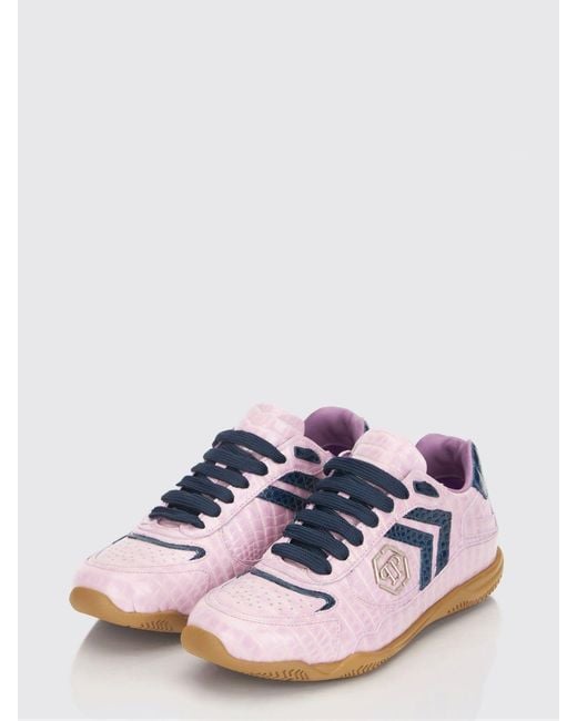 Philipp Plein Pink Pit-$Top Crocodile Print Leather Sneakers for men