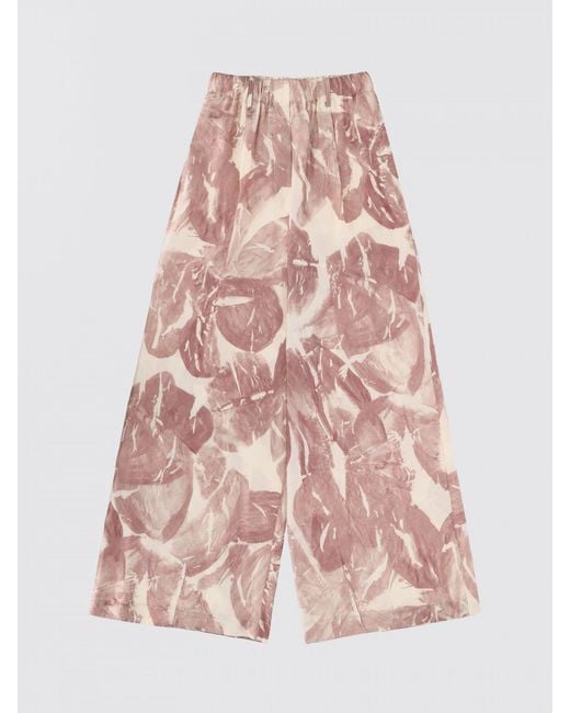Alysi Pink Silk Pants With Tropical Print