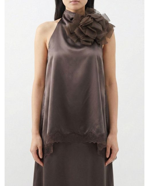 Magda Butrym Brown Silk Top With Bow