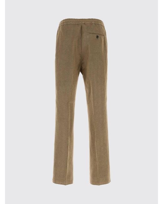 Ferragamo Natural Striped Linen Blend Tailored Trousers for men
