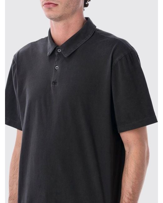 James Perse Black Short-Sleeved Supima Cotton Polo With 3-Button Placket for men