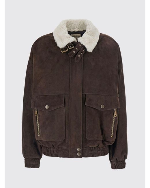 Semicouture Black Suede Leather Jacket With A Fur Collar And A Relaxed Fit