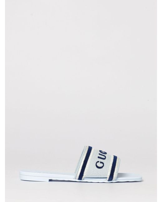 Gucci White Cotton Sliders With Embroidered Logo