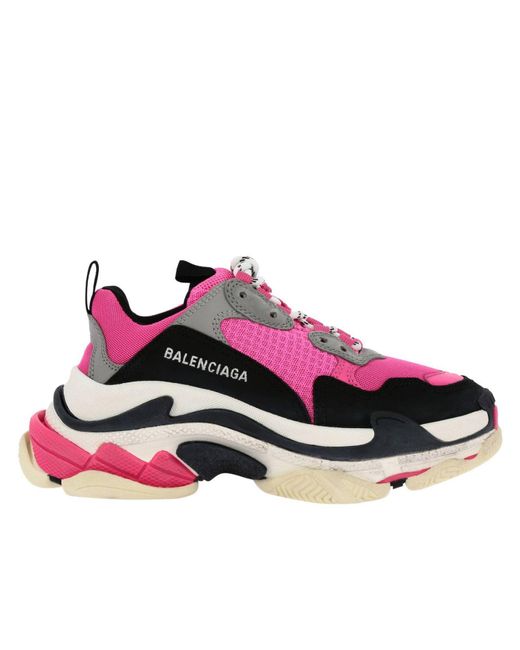 Balenciaga Pink Triple S Running Sneakers In Leather And Micro-mesh With Oversized Sole