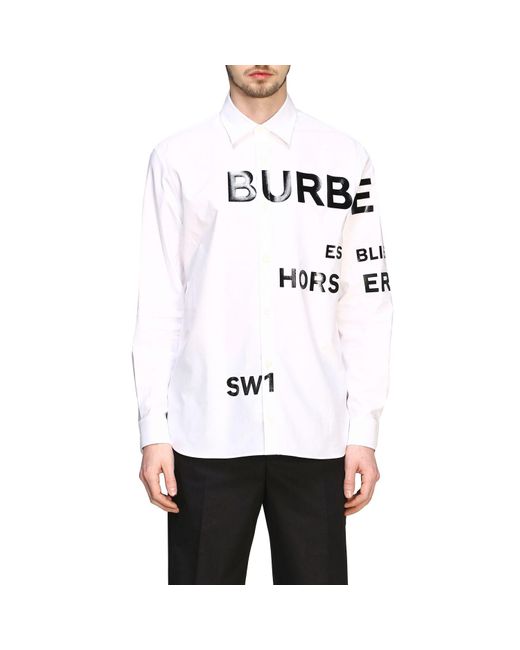 Burberry White Horseferry Print Oversized Shirt for men