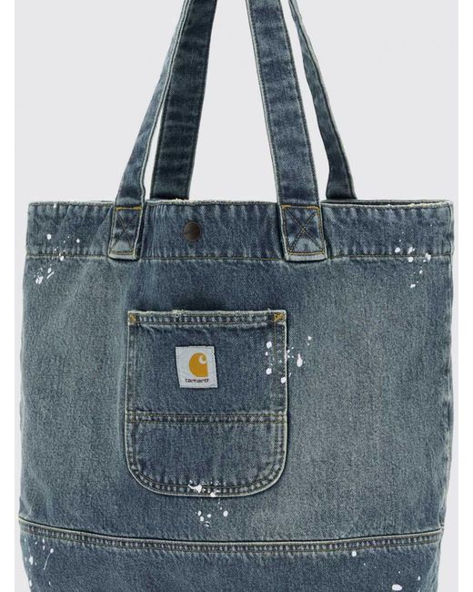 Carhartt Blue Cotton Denim Tote Bag With Applied Logo And Double Handles for men